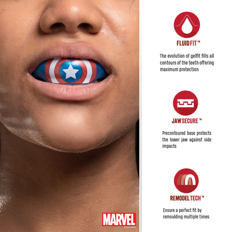 Protège-dents SAFEJAWZ | Bleu/Blanc/Rouge | Captain America Marvel Ortho