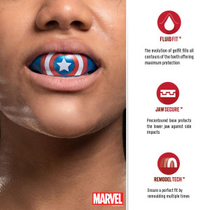Protège-dents SAFEJAWZ | Bleu/Blanc/Rouge | Captain America Marvel Ortho