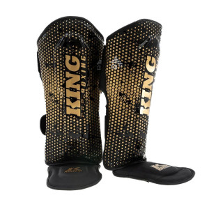 Protège-tibias King Pro Boxing | Noir/Or | Hexagon Series Youth