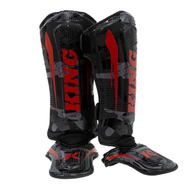 Protège-tibias King Pro Boxing | Noir/Rouge/Gris | Shogun Series
