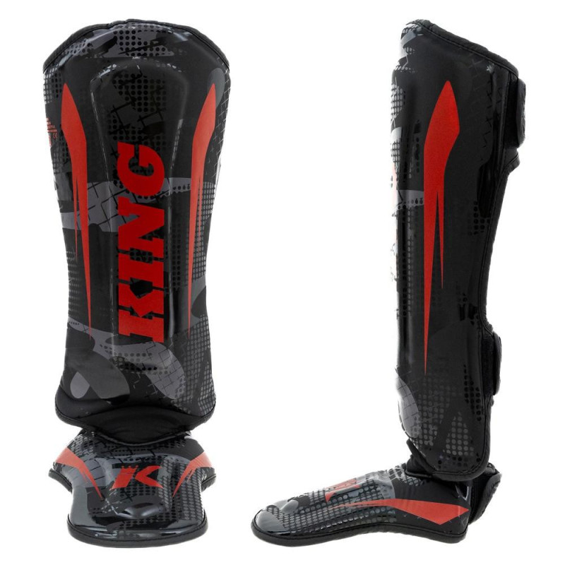 Protège-tibias King Pro Boxing | Noir/Rouge/Gris | Shogun Series