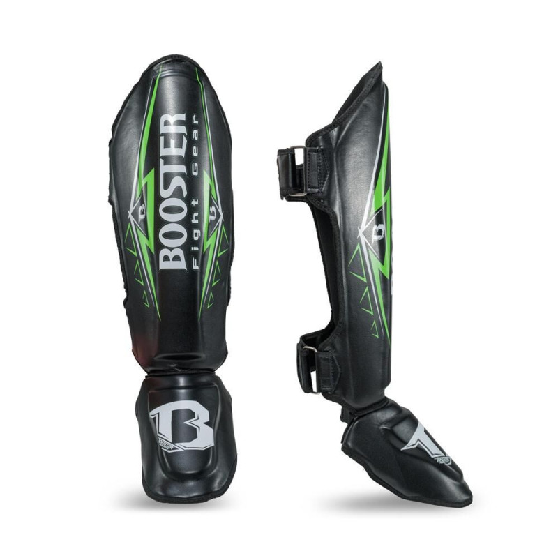 Protège-tibias Booster Fightgear | Noir/Vert/Blanc | Warrior Series