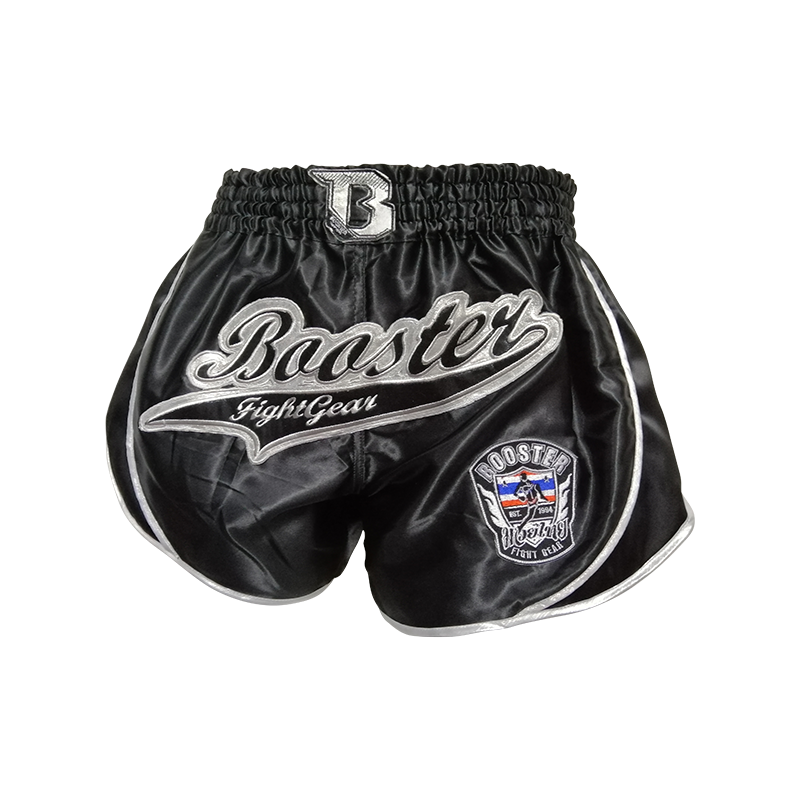Short Muay Thai Booster Fight Gear | Black/Silver | BFG Retro Slugger