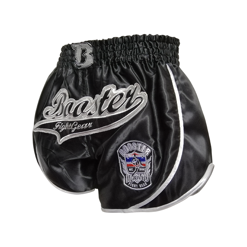 Short Muay Thai Booster Fight Gear | Black/Silver | BFG Retro Slugger