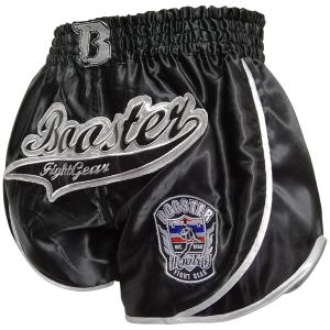 Short Muay Thai Booster Fight Gear | Black/Silver | BFG Retro Slugger