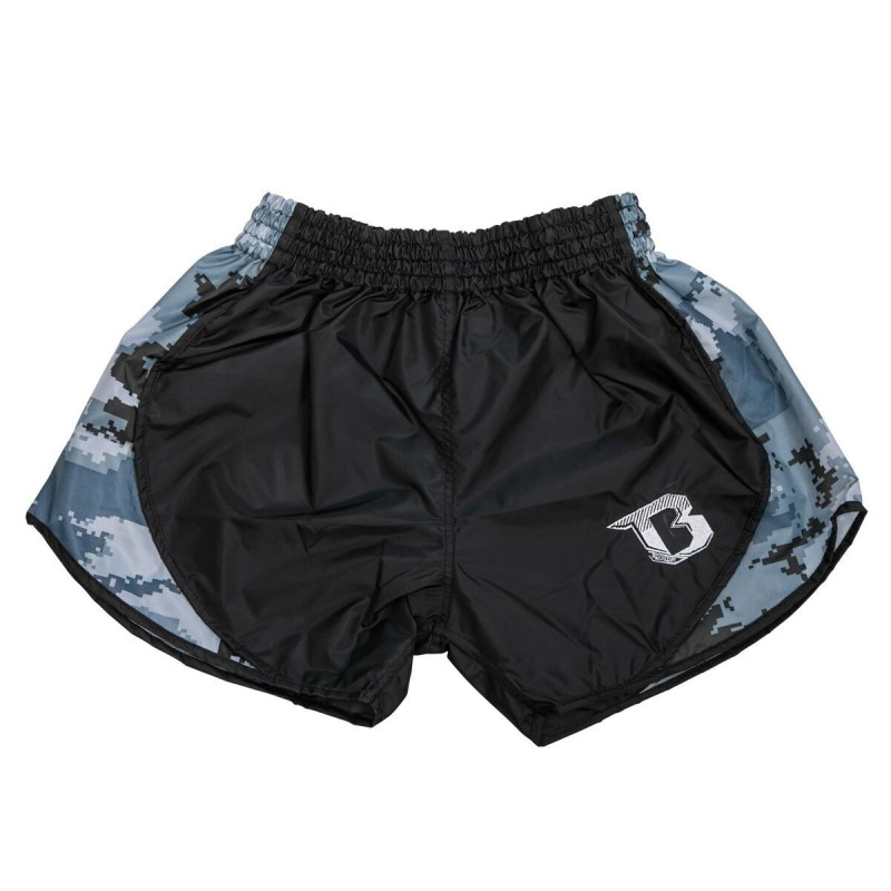 Short Muay Thai Booster Fight Gear | Black/Camo Grey | Retyro Hybrid BL