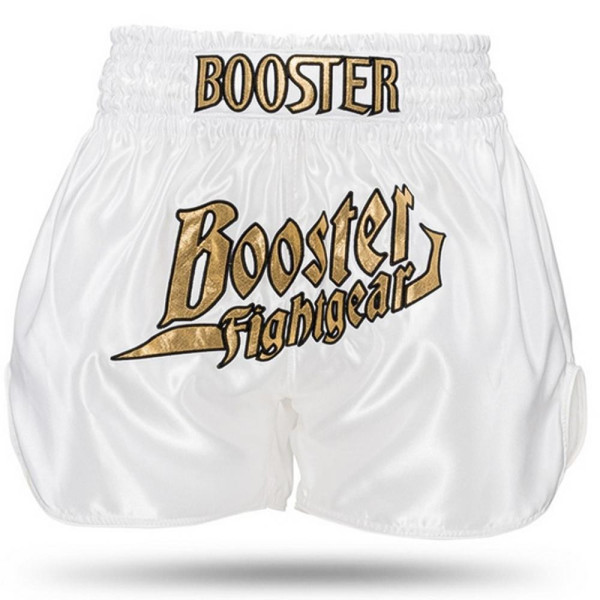 Short Muay Thai Booster Fight Gear | White/Gold | BFG Thunder