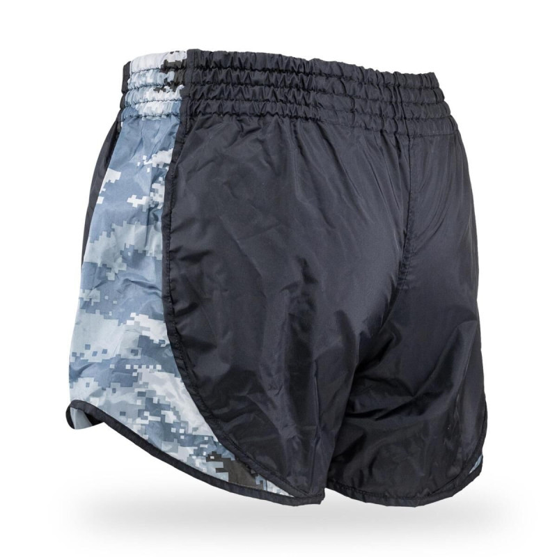 Short Muay Thai Booster Fight Gear | Black/Camo Grey | Retyro Hybrid BL