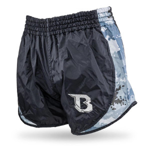 Short Muay Thai Booster Fight Gear | Black/Camo Grey | Retyro Hybrid BL