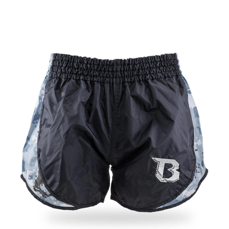 Short Muay Thai Booster Fight Gear | Black/Camo Grey | Retyro Hybrid BL
