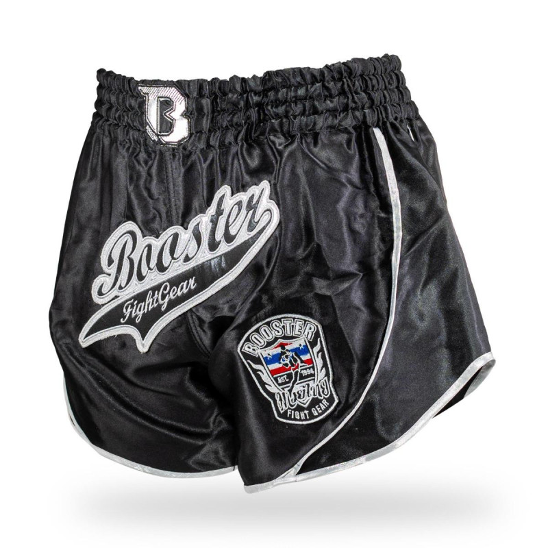 Short Muay Thai Booster Fight Gear | Black/Silver | BFG Retro Slugger