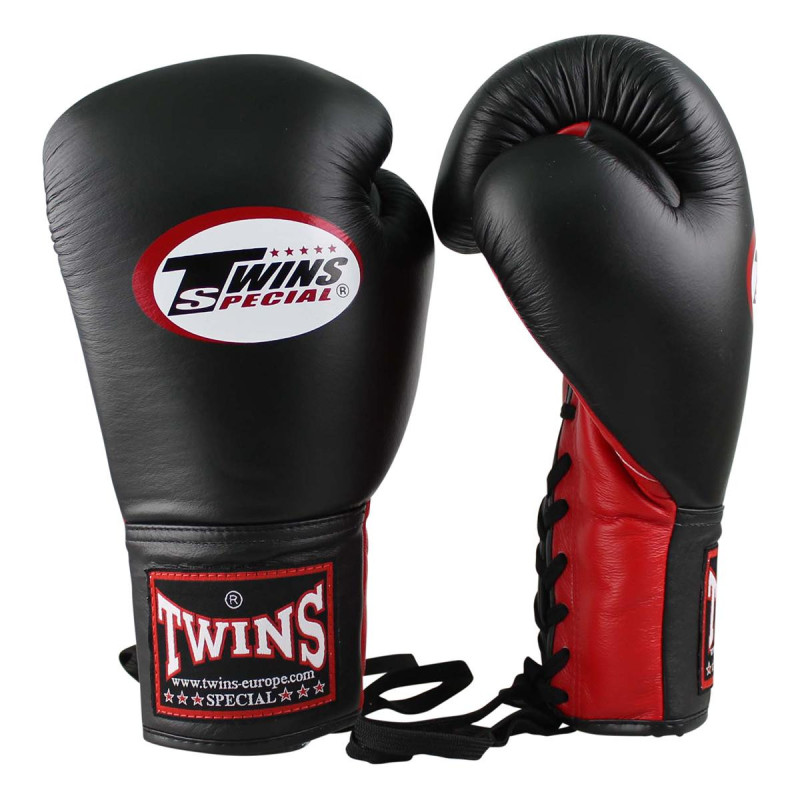 Gants de Boxe TWINS | Noir/Rouge | Lacets