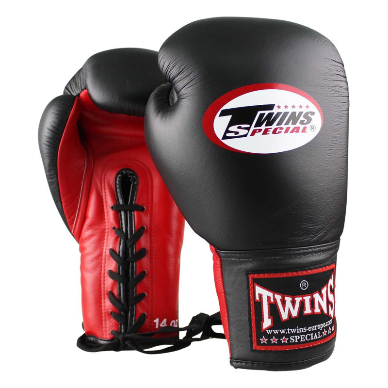 Gants de Boxe TWINS | Noir/Rouge | Lacets