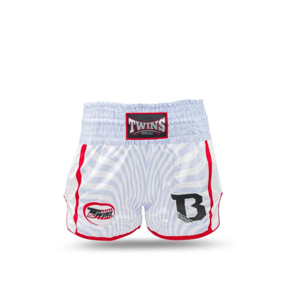 Short Muay Thai TWINS X BOOSTER | White/Grey/Red | TWINS X BOOSTER