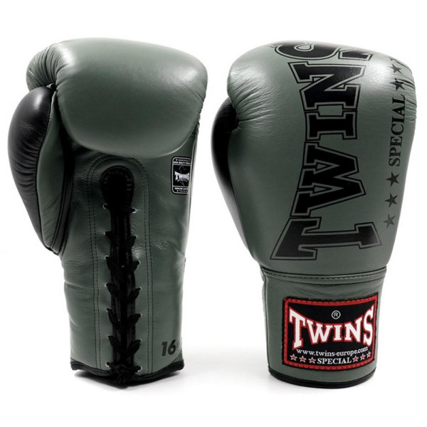 Gants de Boxe TWINS | Olive/Noir | Lacets | Cuir Premium