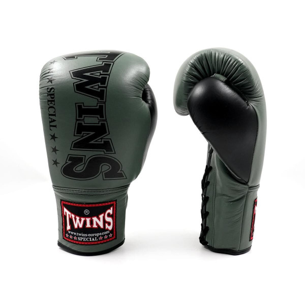 Gants de Boxe TWINS | Olive/Noir | Lacets | Cuir Premium