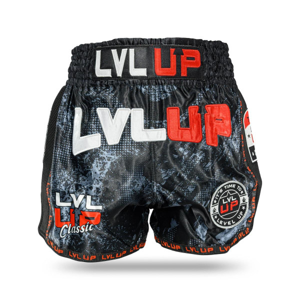 Short Muay Thai LVL UP | Black/Grey/White/Red | LVL UP SHORTS Bold