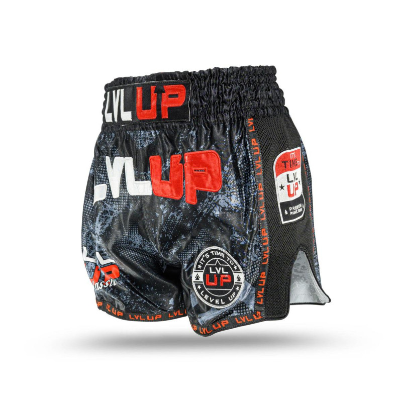 Short Muay Thai LVL UP | Black/Grey/White/Red | LVL UP SHORTS Bold