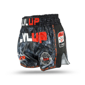 Short Muay Thai LVL UP | Black/Grey/White/Red | LVL UP SHORTS Bold
