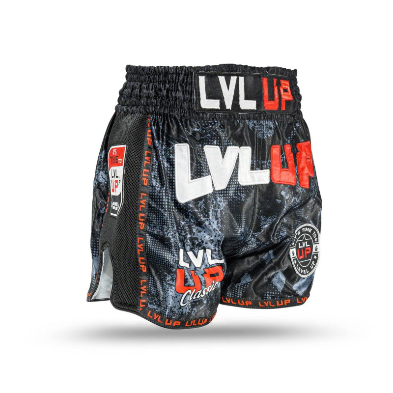 Short Muay Thai LVL UP | Black/Grey/White/Red | LVL UP SHORTS Bold