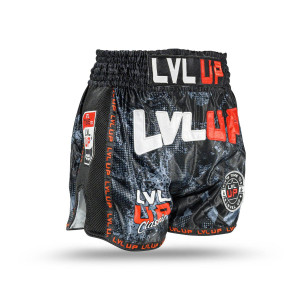 Short Muay Thai LVL UP | Black/Grey/White/Red | LVL UP SHORTS Bold