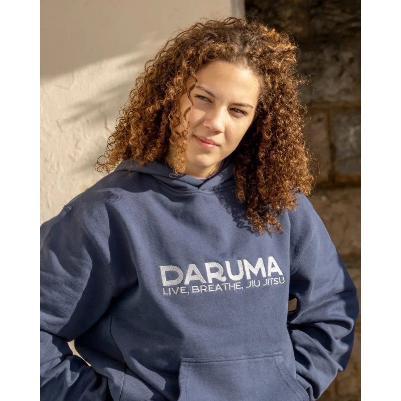 Hoodie JJB Coton Bio Daruma | Live, Breathe, Jiu Jitsu | Marine