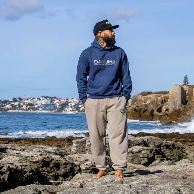 Hoodie JJB Coton Bio Daruma | Live, Breathe, Jiu Jitsu | Marine