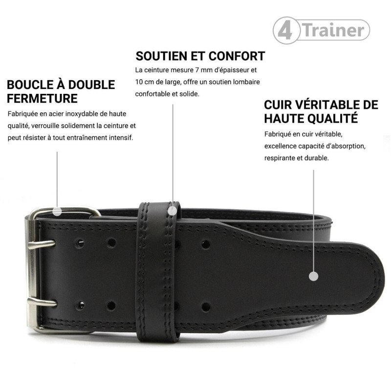 Ceinture Force Haltérophilie 4TRAINER | Noir | Cuir