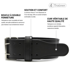 Ceinture Force Haltérophilie 4TRAINER | Noir | Cuir