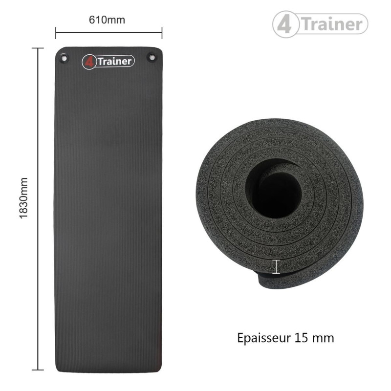 Tapis de Sol 4TRAINER | Noir | XL Antidérapant | 183x61cm