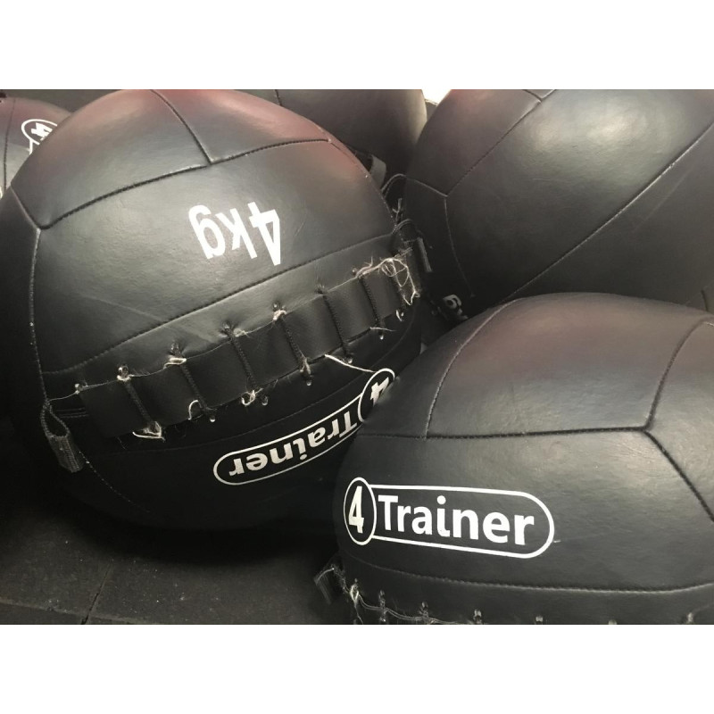 Wall Ball 4TRAINER 12KG | Noir | Medicine Ball Cuir Synthétique