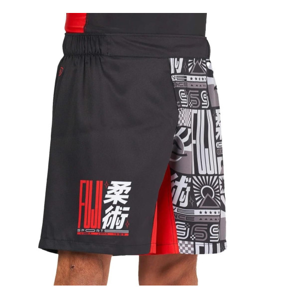 Short de Grappling Fuji Sports | Noir/Rouge | Flag Lightweight