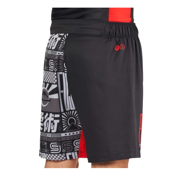 Short de Grappling Fuji Sports | Noir/Rouge | Flag Lightweight