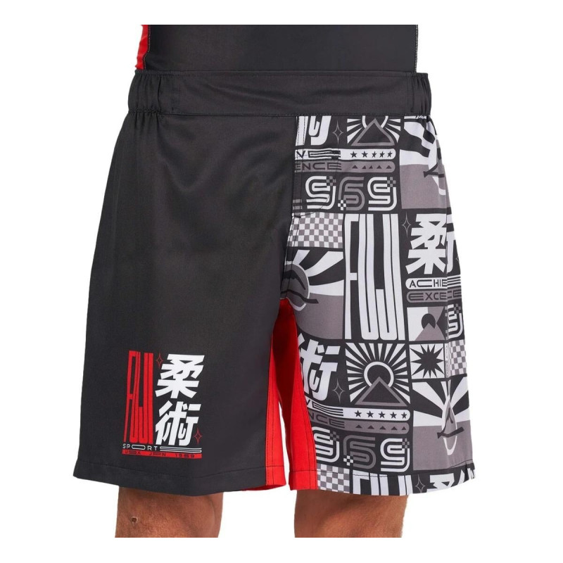 Short de Grappling Fuji Sports | Noir/Rouge | Flag Lightweight