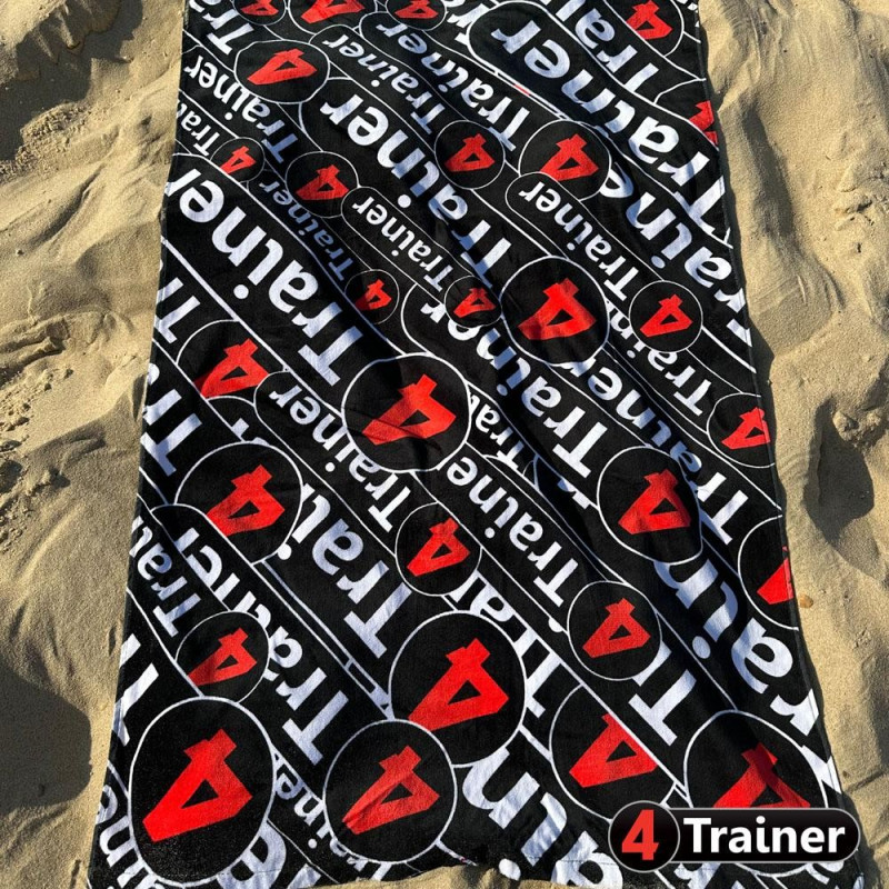 Serviette de Plage 4TRAINER | Noir et Rouge | Monogramme