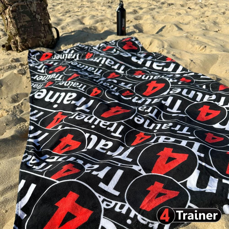 Serviette de Plage 4TRAINER | Noir et Rouge | Monogramme